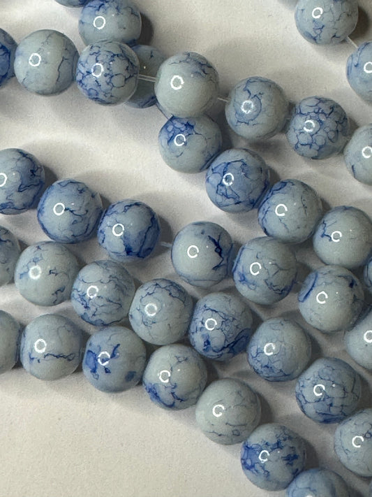 10mm Royal blue marble glass beads