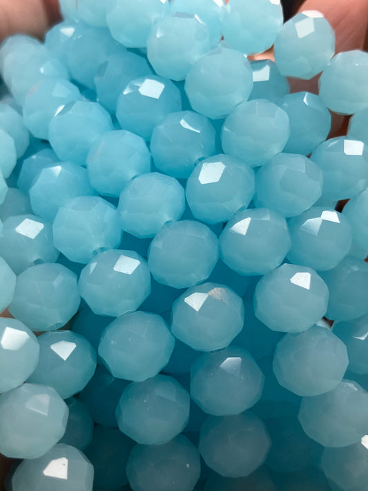 Rondelle faceted light blue 10 mm glass beads