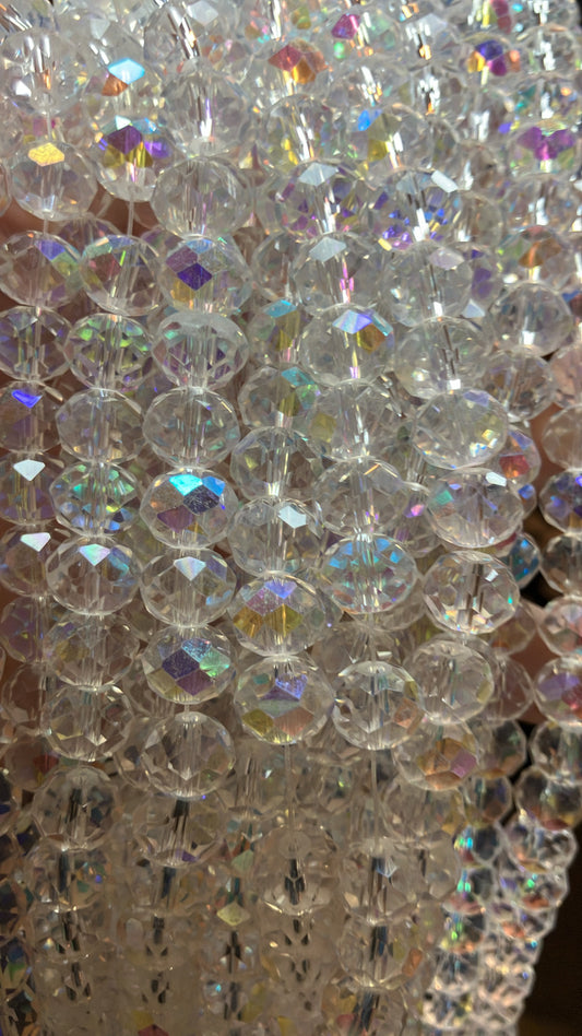 Rondelle faceted iridescent 10 mm glass beads