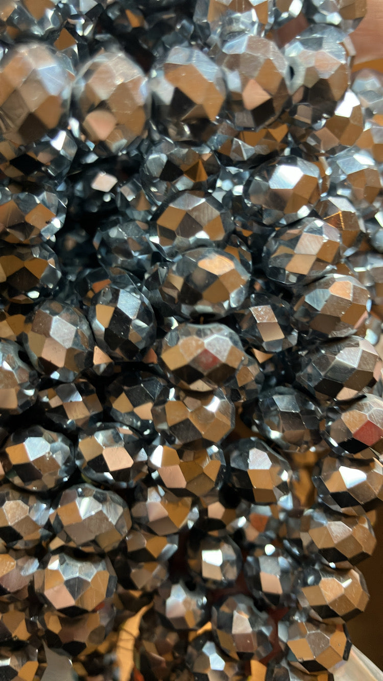 Rondelle faceted silver 10 mm glass beads