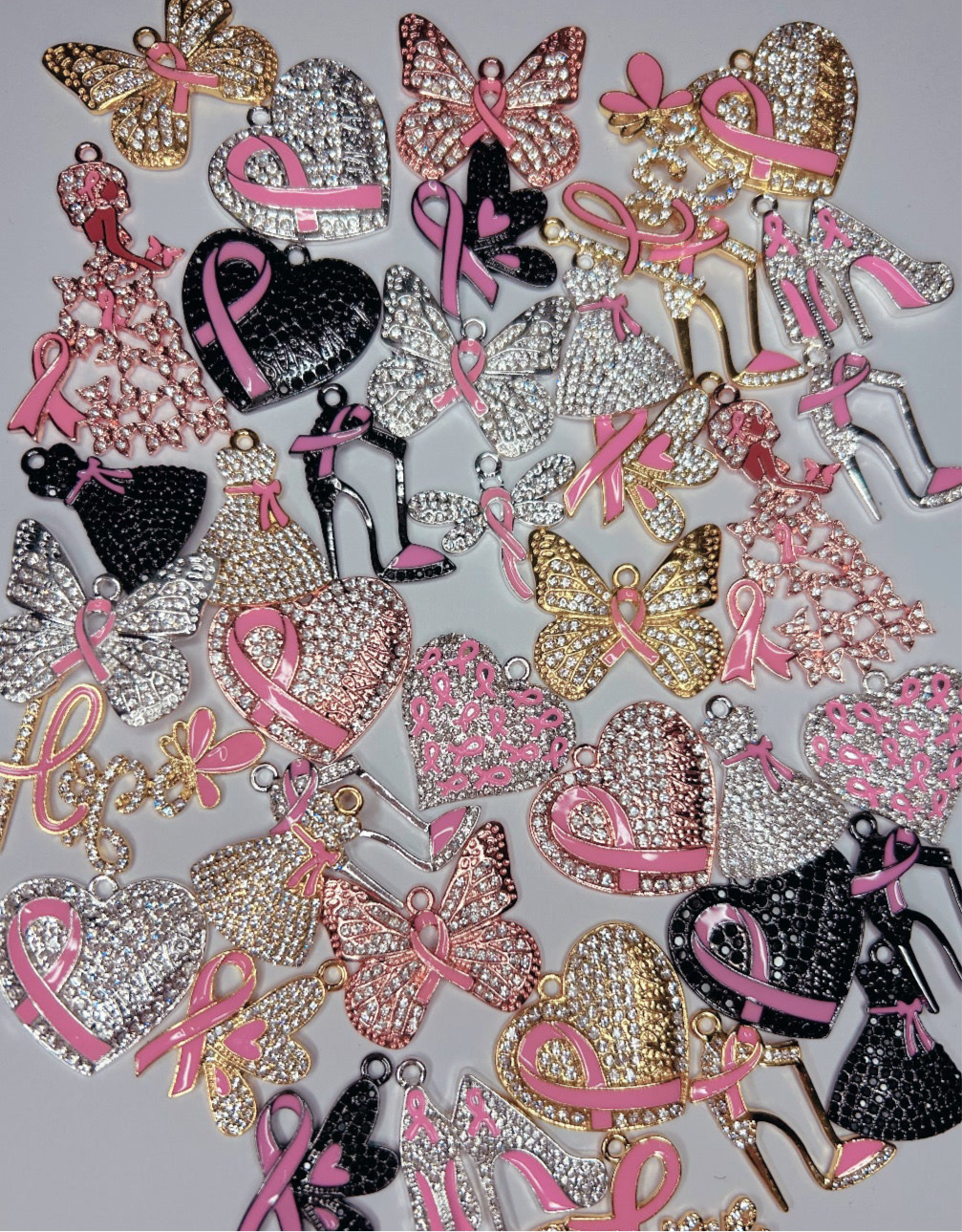 5 piece Breast cancer random mixed bracelet charm packs