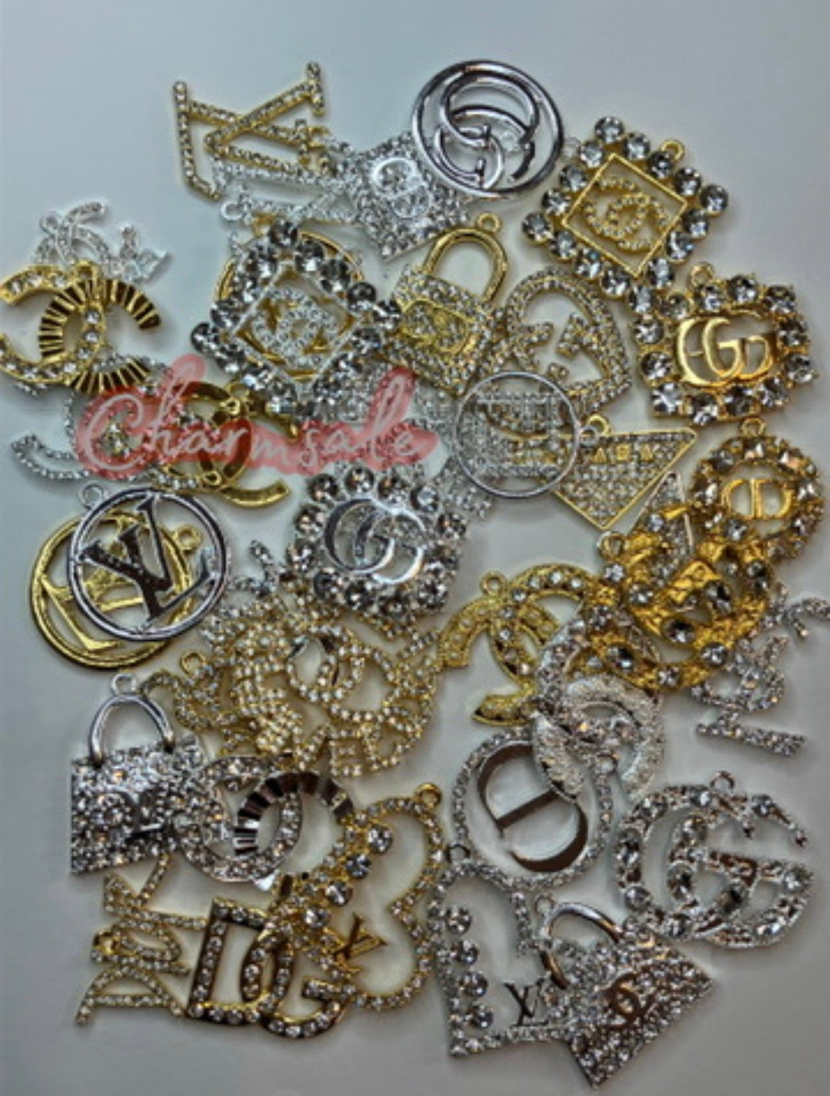 Silver and gold bling designer bracelet charms (random mixed)
