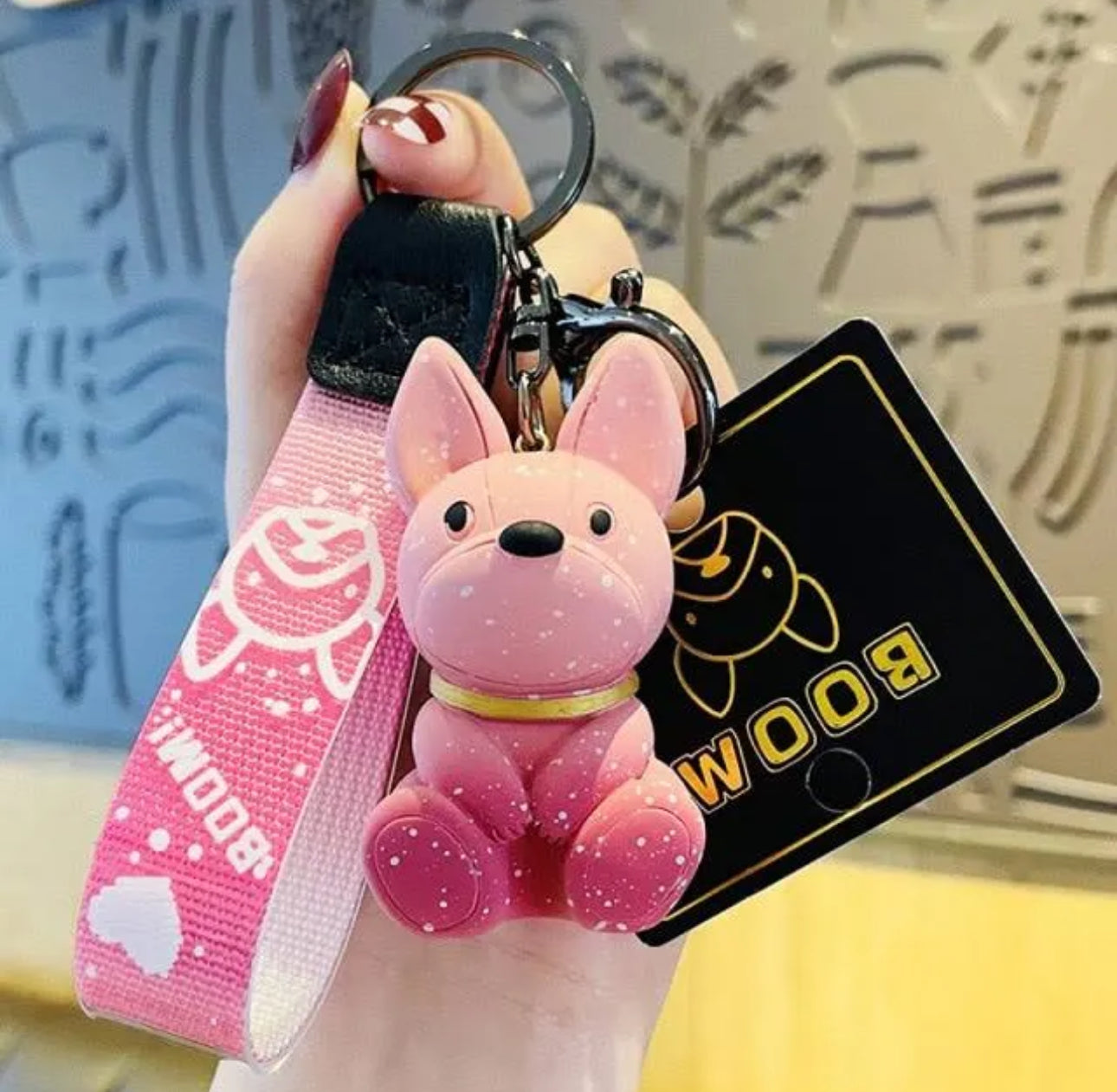 Pink Boom French bulldog keychain