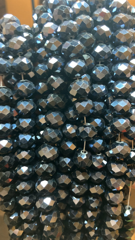 Rondelle faceted black 10 mm glass beads