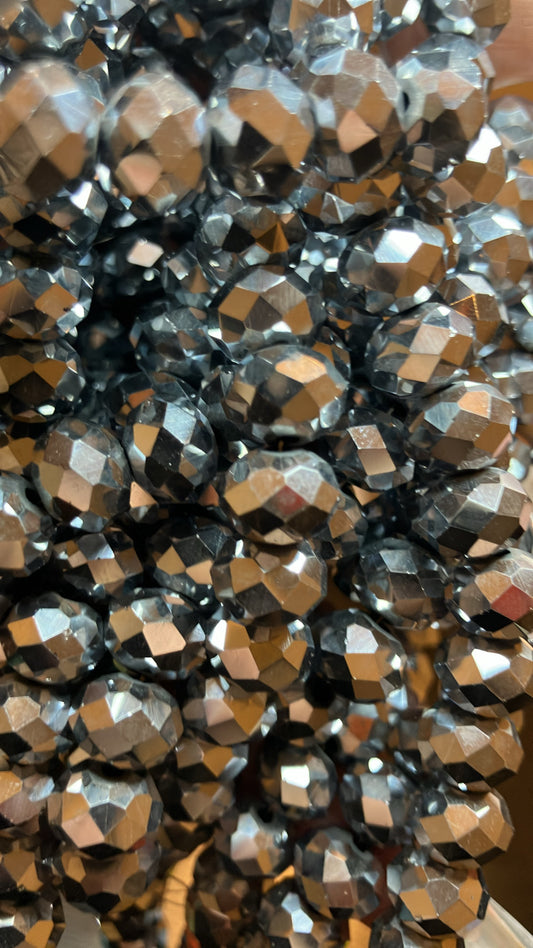 Rondelle faceted silver 10 mm glass beads