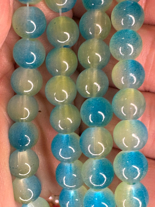 8mm Blue and green ombré glass beads