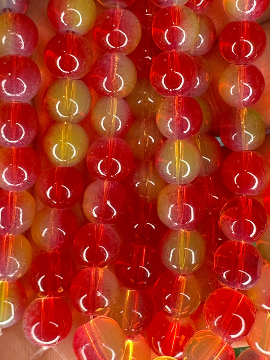 8mm Red and yellow ombré glass beads