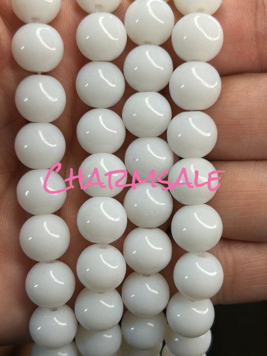 10mm White glass beads