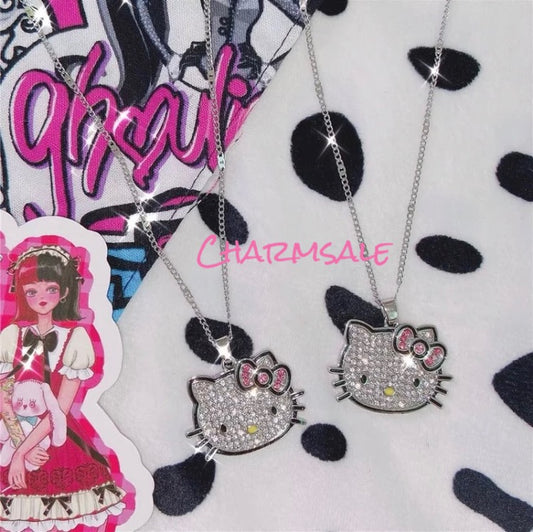 Silver hello kitty necklace bling pendant