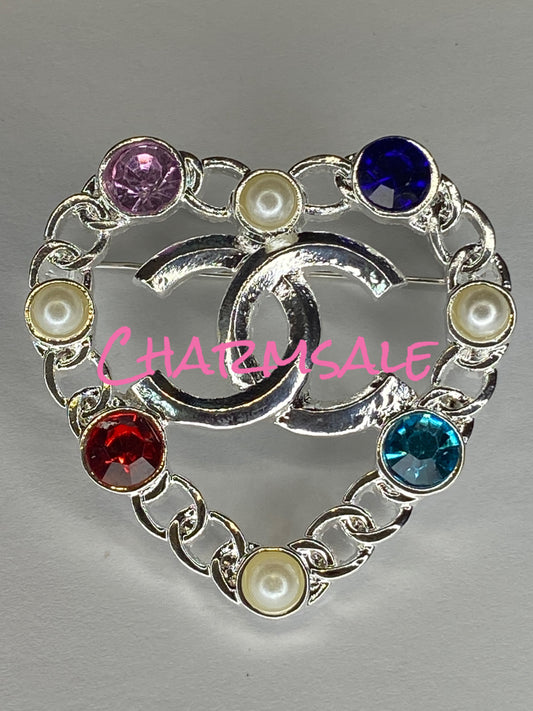 Hearts Color Stoned Brooch