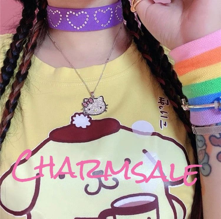 Silver hello kitty necklace bling pendant